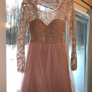 Pink lace homecoming dresses.